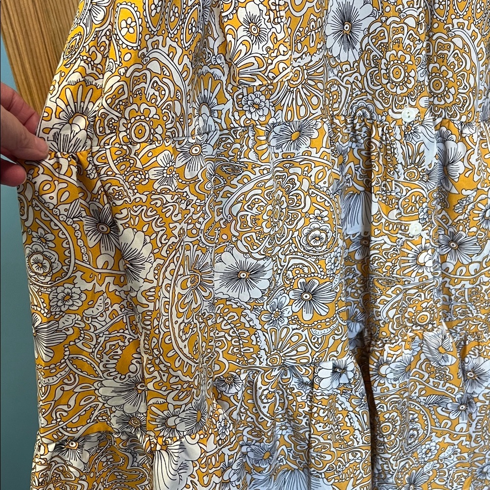 Floral Yellow Paisley Maxi Puff Sleeves Farm Dress Sz - Picture 5 of 10